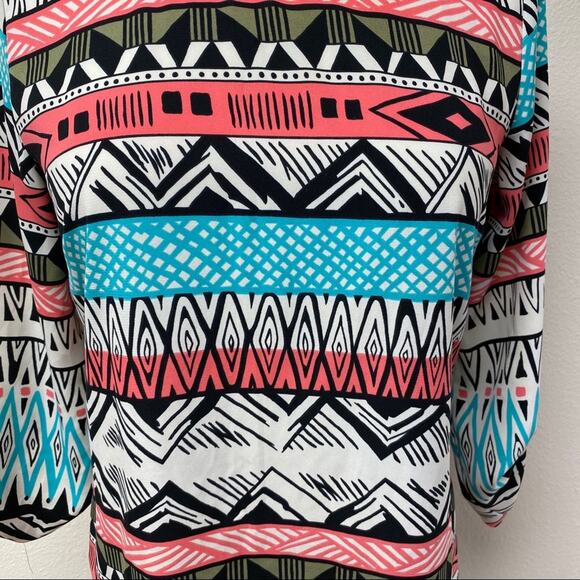 Candy Rose Tribal Print 3/4 Sleeve Tunic M - Picture 3 of 9